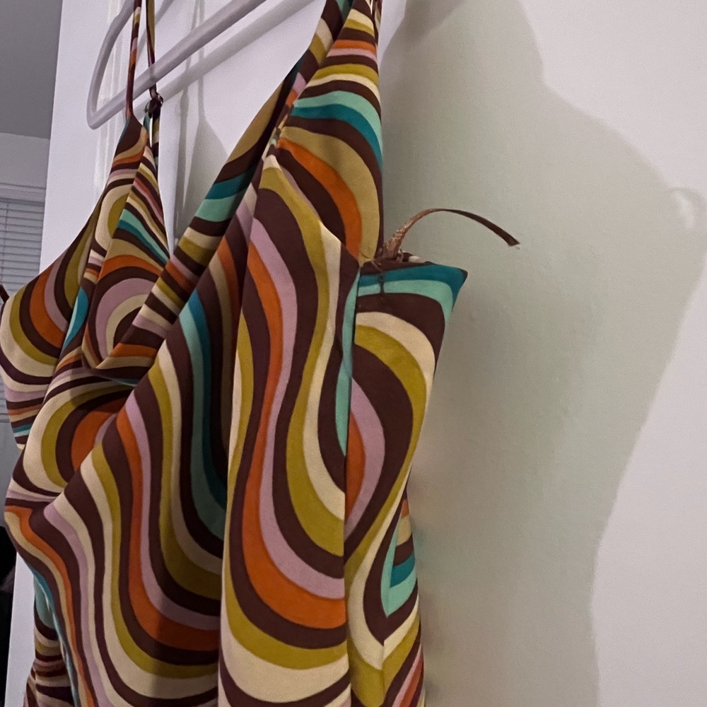 Retro 70s Swirl Satin Cowl Neck Cami – Multicolor Psychedelic Tank Top - Picture 6 of 6